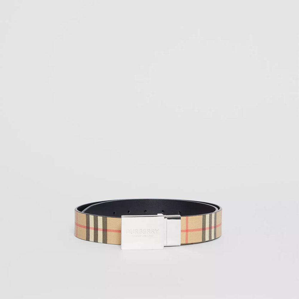 Burberry Reversible Plaque Buckle Vintage Check Leather Belt 80527831: Image 2