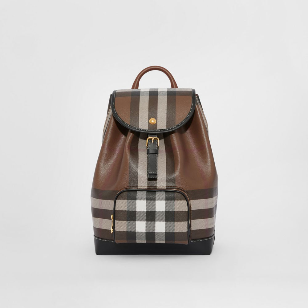 Burberry Check and Leather Backpack in Dark Birch Brown 80585981: Image 1