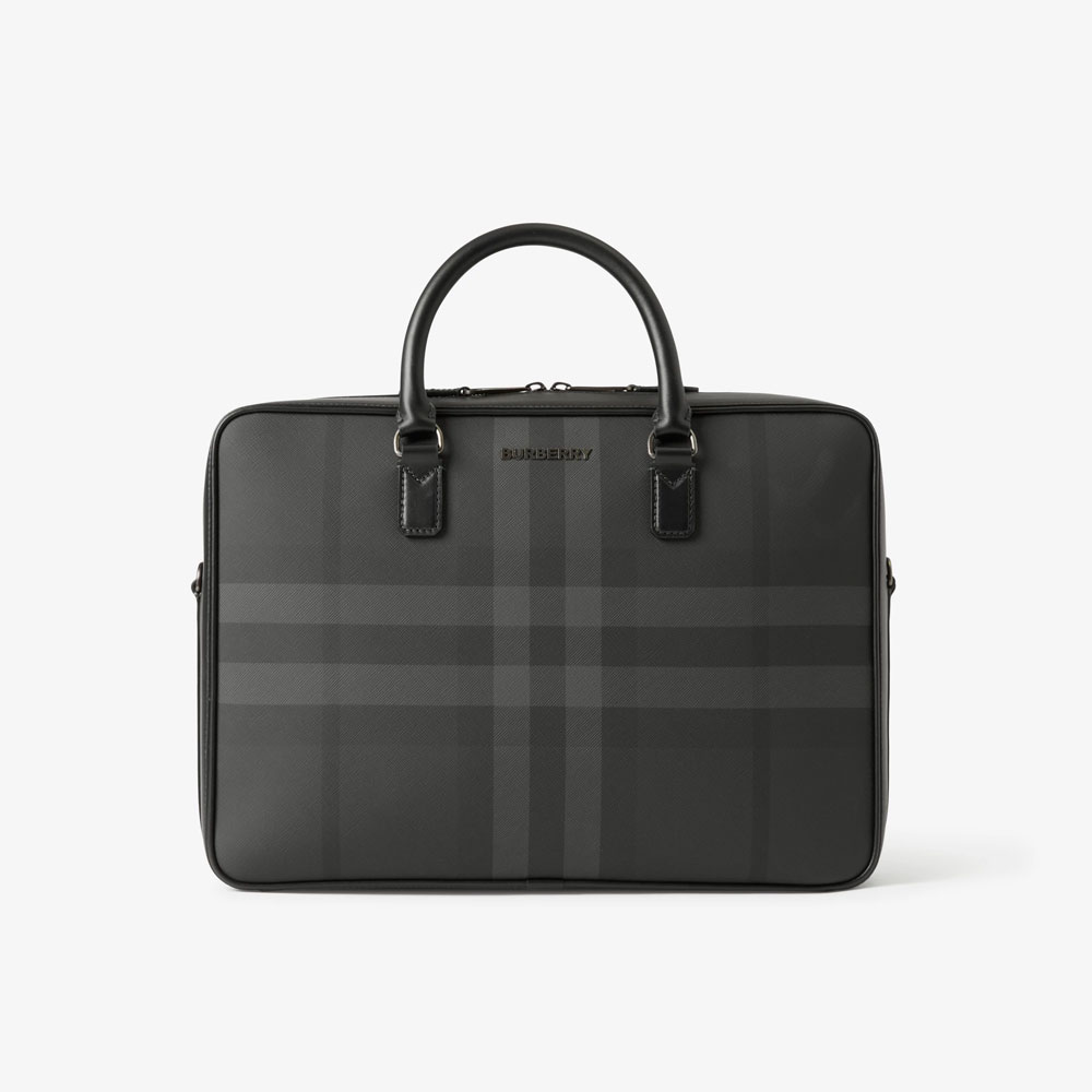 Burberry Charcoal Check and Leather Briefcase 80653381: Image 1