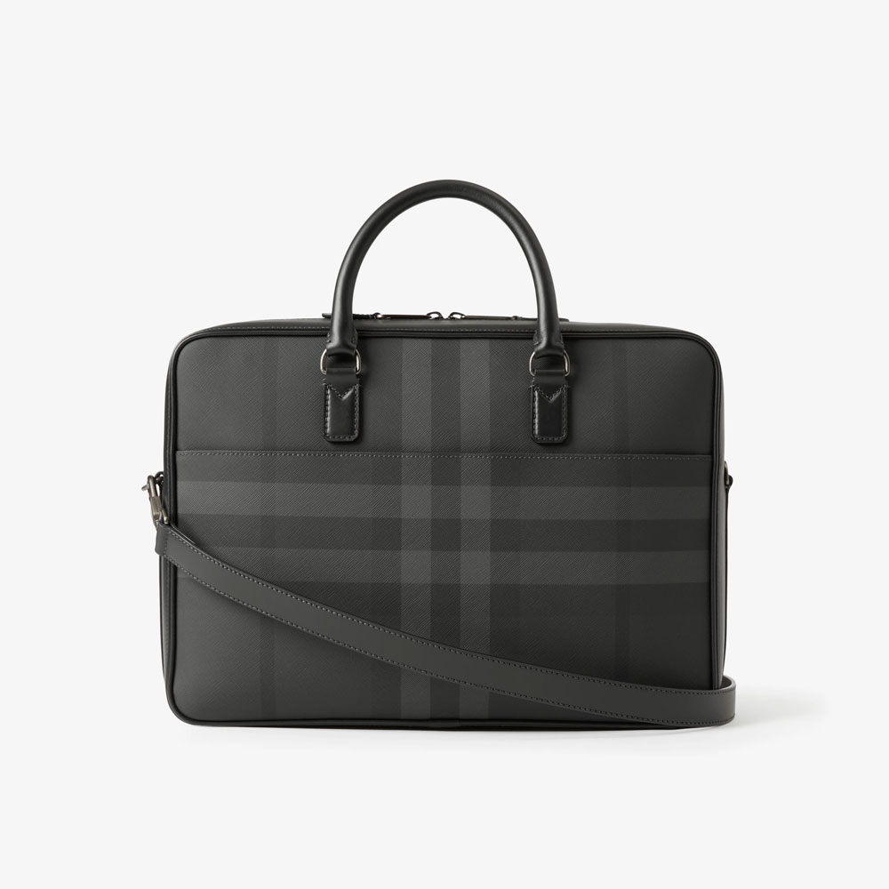 Burberry Charcoal Check and Leather Briefcase 80653381: Image 3