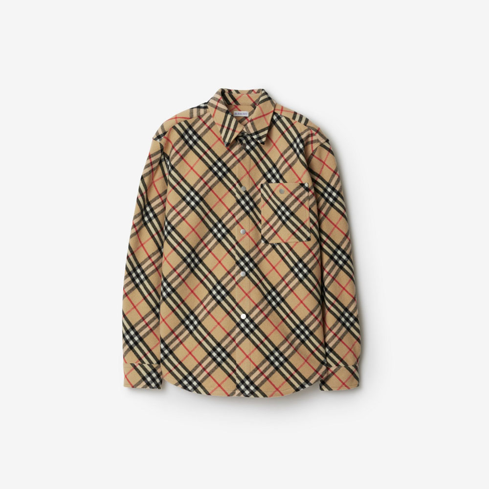 Burberry Check Wool Shirt in Sand 80919081: Image 1