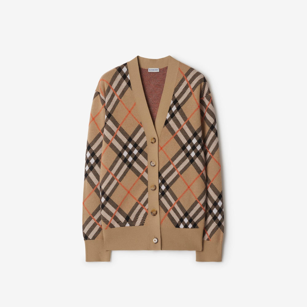 Burberry Check Wool Blend Cardigan in Sand 80934911: Image 1