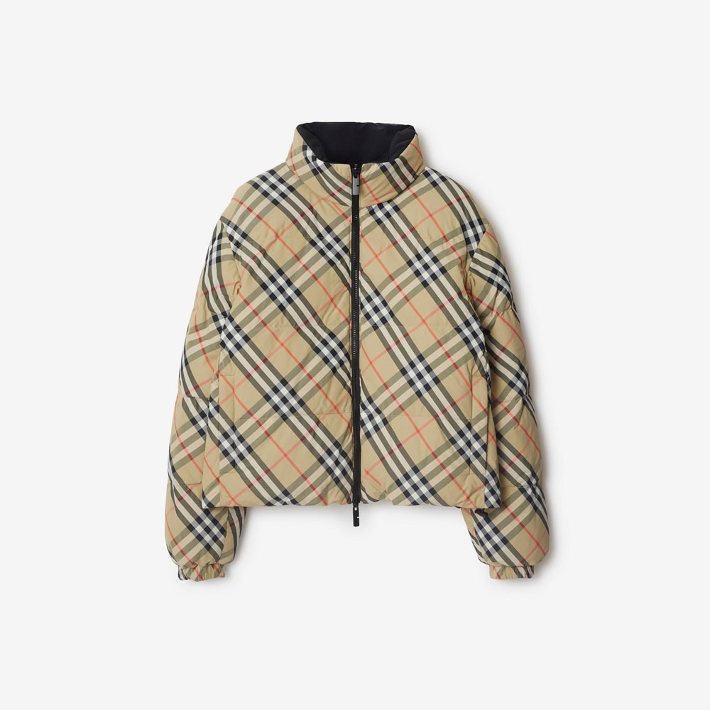 Burberry Reversible Check Nylon Puffer Jacket in Sand 80961291: Image 1