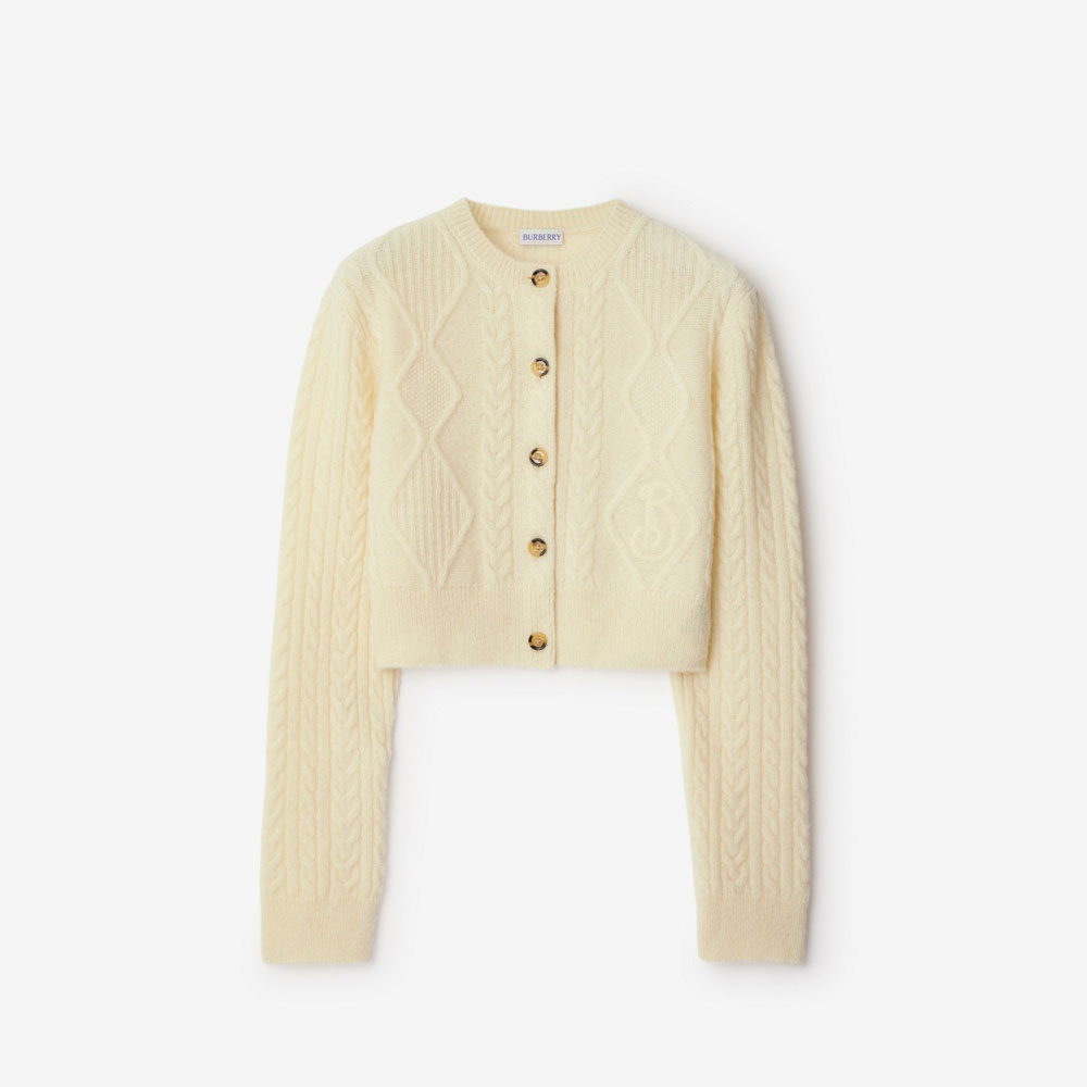 Burberry Cropped Aran Wool Blend Cardigan in Snow 80979671: Image 1