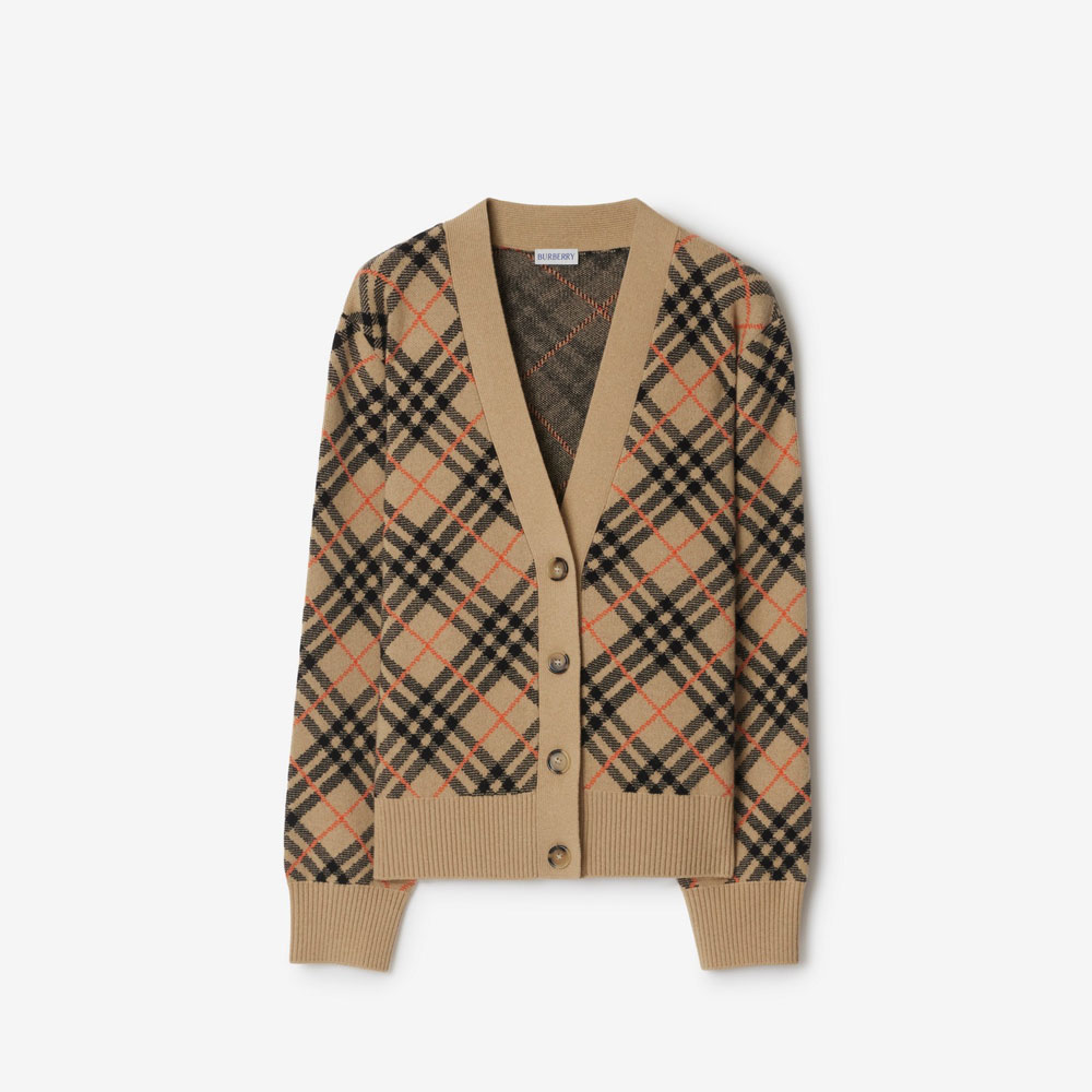 Burberry Check Cashmere Cardigan in Sand 80986731: Image 1