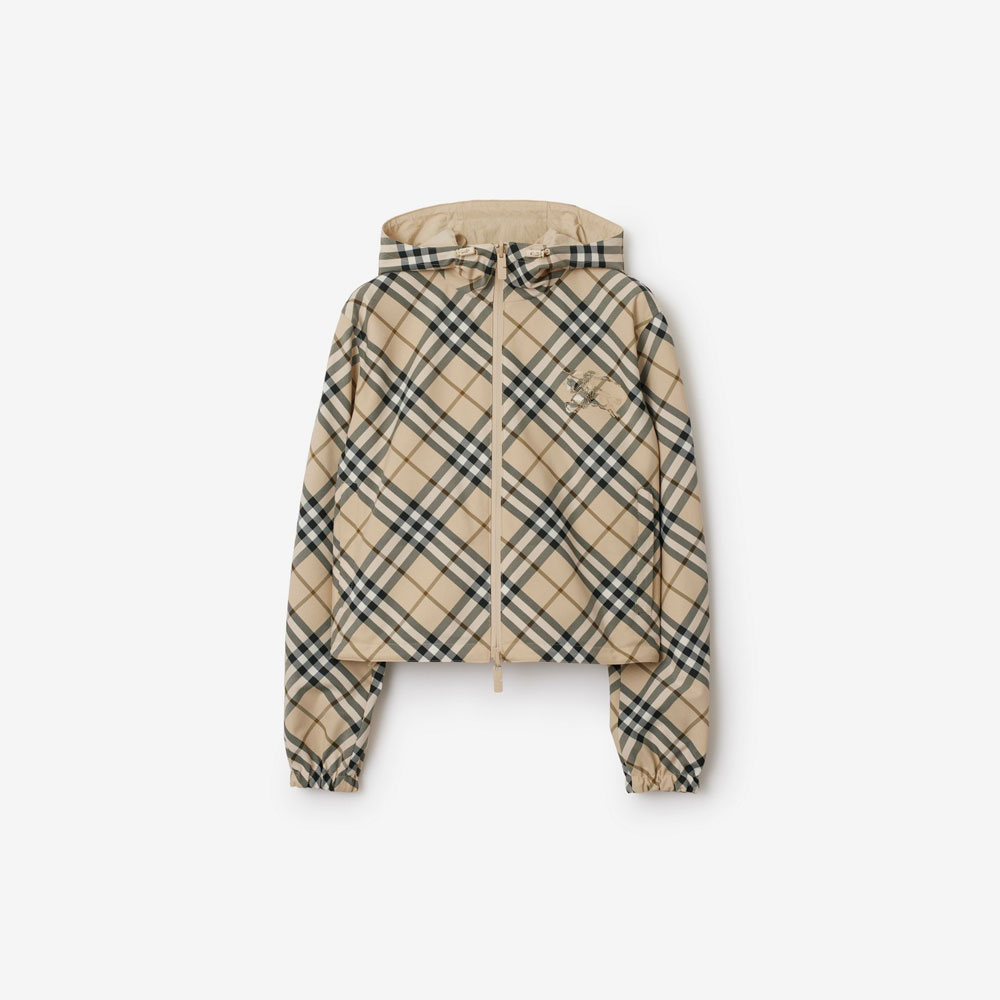 Burberry Cropped Reversible Check Jacket in Ecru 80990291: Image 1