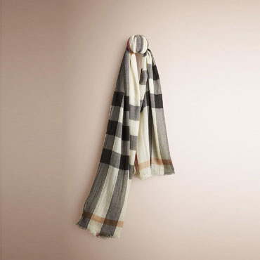 Burberry Check Cashmere Crinkled Scarf Ivory 38783281