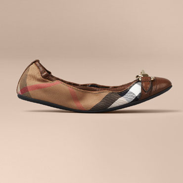 Burberry Buckle Detail House Check Ballerinas Dark Tan 39091121