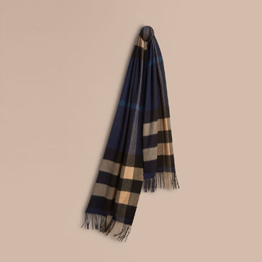 Burberry Oversize Check Cashmere Scarf Indigo camel 39945561