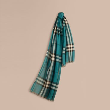 Burberry Lightweight Check Wool and Silk Scarf Dark Aqua 39960411