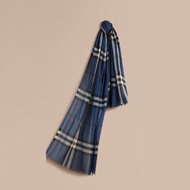 Burberry Lightweight Check Wool and Silk Scarf Cadet Blue 39960451