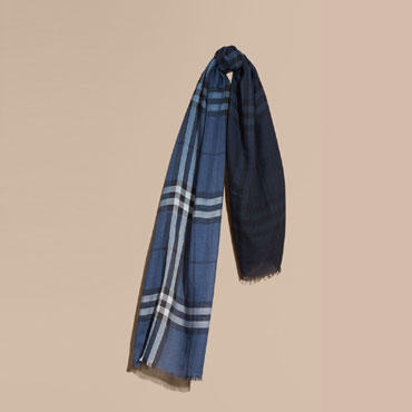 Burberry Ombre Check Lightweight Wool Silk Scarf Cadet Blue 40196151