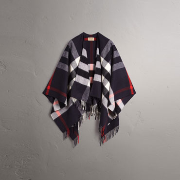 Burberry Check Cashmere and Wool Poncho in Navy 40196201