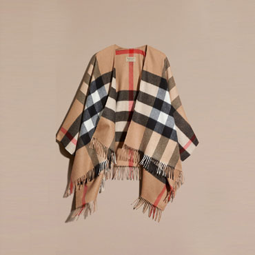 Burberry Check Cashmere and Wool Poncho Camel 40226861