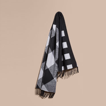 Burberry Reversible Check Cashmere Scarf Black white 40232951