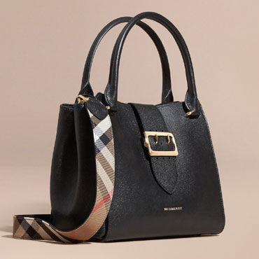 Burberry Medium Buckle Tote in Grainy Leather Black 40290221