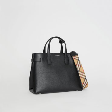 Burberry The Medium Banner in Leather and Vintage Check in Black 40775181