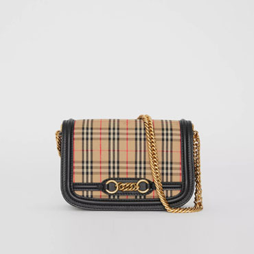 Burberry 1983 Check Link Bag with Leather Trim in Black 40801851