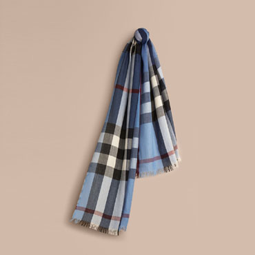 Burberry Lightweight Check Wool Cashmere Scarf Pale Sky Blue 45548821