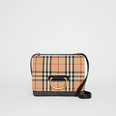 Burberry The Small Vintage Check and Leather D-ring Bag in Black 80105441