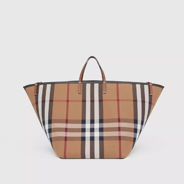 Burberry Extra Large Check Cotton Beach Tote in Birch Brown 80368031