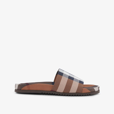 Burberry Check Cotton Slides in Birch Brown 80490181