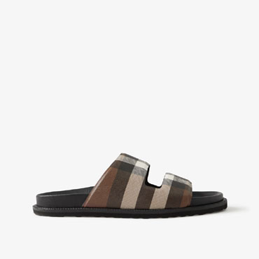 Burberry Cut-out Detail Check Cotton Canvas Slides 80648091