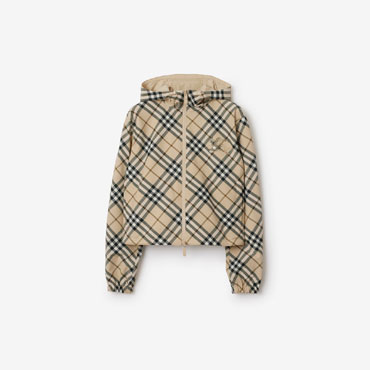 Burberry Cropped Reversible Check Jacket in Ecru 80990291