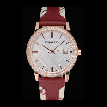 Burberry The City Classic Diamonds Case Silver Dial Red Bracelet BB5803