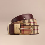 Burberry Horseferry Check and Leather Belt Deep Claret 40014181