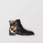 Burberry Strap Detail House Check and Leather Ankle Boots in Black 40364781