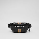 Burberry Logo and Icon Stripe Print Sonny Bum Bag in Black 80300181