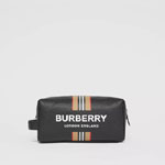 Burberry Logo and Icon Stripe Print Leather Travel Pouch in Black 80338591