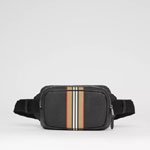 Burberry Icon Stripe Print Grainy Leather Bum Bag in Black 80365431