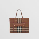 Burberry Medium Knitted Check Freya Tote in Dark Birch Brown 80491361