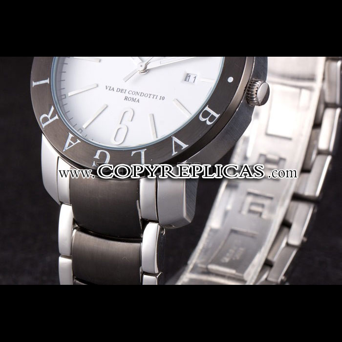 Bvlgari Bvlgari 42mm White Dial Stainless Steel Case Black Bezel Two Tone Steel Bracelet BV5811: Image 4