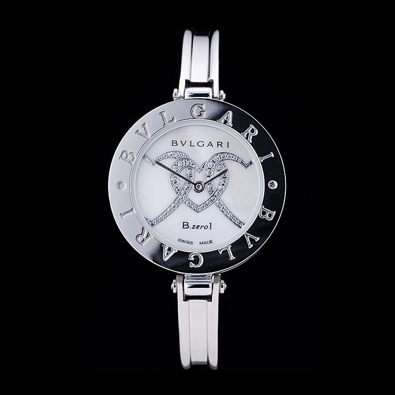 Bvlgari B-ZERO1 30mm White Diamond Heart Dial Steel Case Black Bezel Steel Bracelet BV5837: Image 1