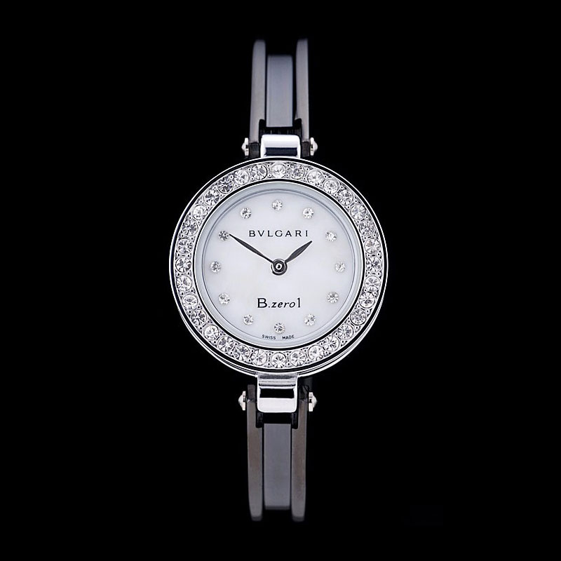 Bvlgari B-ZERO1 24mm White Dial Stainless Steel Case With Diamonds Black Steel Bracelet BV5838: Image 1