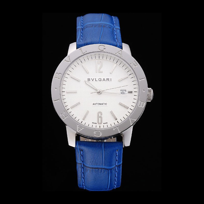 Bvlgari Novelties White Dial Silver Case Blue Leather Strap BV5843: Image 1