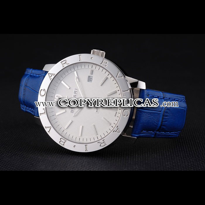 Bvlgari Novelties White Dial Silver Case Blue Leather Strap BV5843: Image 2