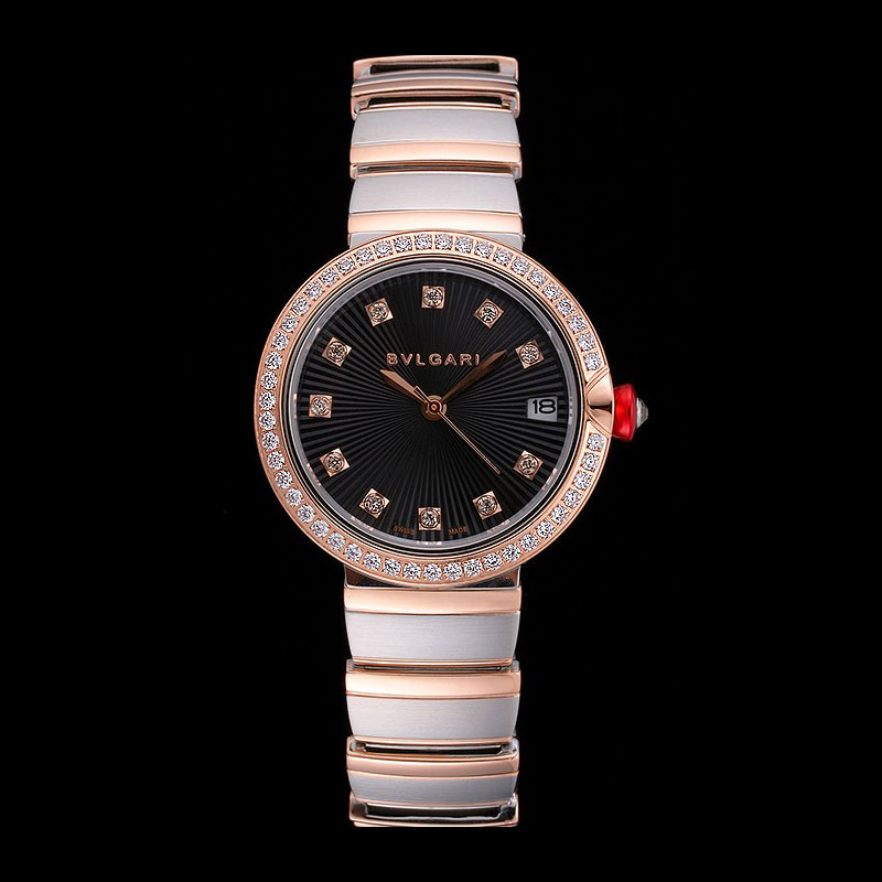 Bvlgari Lvcea Black Dial Diamond Hour Markings Rose Gold Case Diamonds Two Tone Bracelet BV5848: Image 1