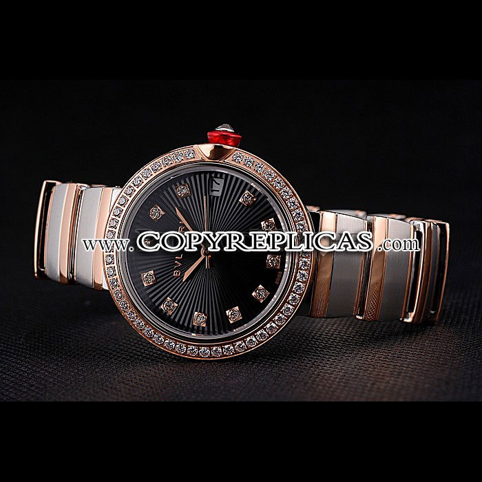 Bvlgari Lvcea Black Dial Diamond Hour Markings Rose Gold Case Diamonds Two Tone Bracelet BV5848: Image 2