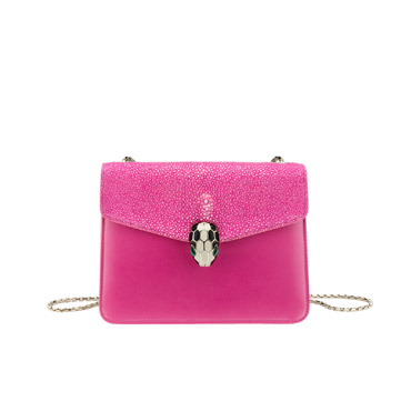 Bvlgari Flap cover bag Serpenti Forever in pink spinel galuchat skin calf 282288