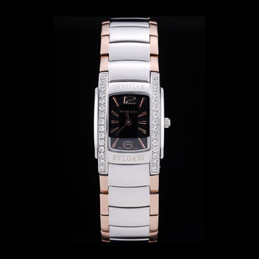 Bvlgari Assioma D20mm Black Dial Stainless Steel Case With Diamonds Two Tone Bracelet BV5814