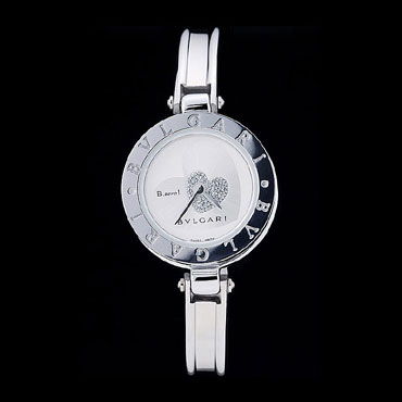 Bvlgari B-ZERO1 24mm White Heart Dial Steel Case Black Bezel Steel Bracelet BV5824