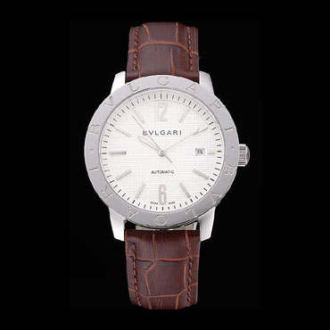 Bvlgari Novelties White Dial Silver Case Brown Leather Strap BV5826