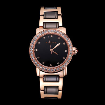 Bvlgari Bvlgari Black Dial Diamond Hourmarks Gold Case Diamond Bezel Two Tone Bracelet BV5850