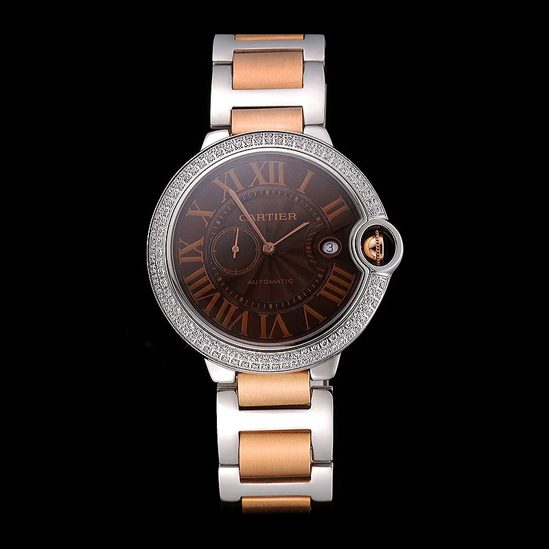 Swiss Cartier Ballon Bleu Diamond Case Brown Dial Two Tone Bracelet CTR5915: Image 1