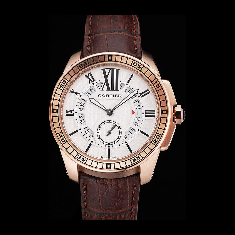 Cartier Calibre De Cartier Small Seconds White Dial Rose Gold Case Brown Leather Strap CTR5930: Image 1