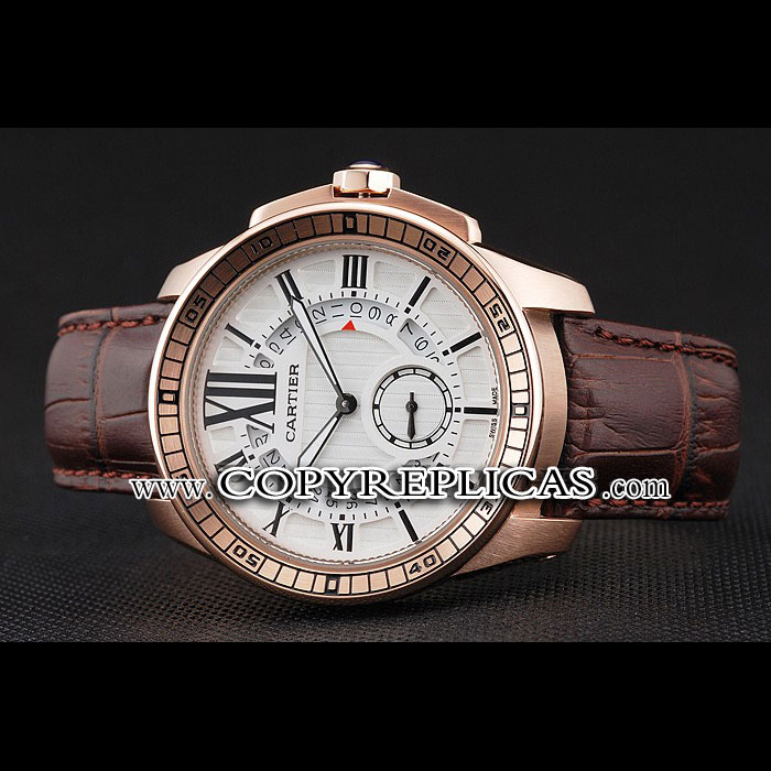 Cartier Calibre De Cartier Small Seconds White Dial Rose Gold Case Brown Leather Strap CTR5930: Image 2